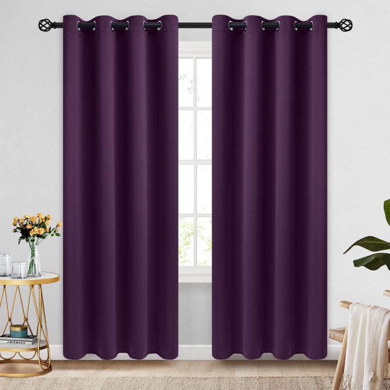cosviya grommet blackout غرفة الستائر الأرجواني الستائر 84 بوصة الطول 2 لوحات سميكة البوليستر إضاءة حجب الستائر الحرارية المعزولة لستائر غرفة النوم/غرفة المعيشة 52 × 84 بوصة - Image 1