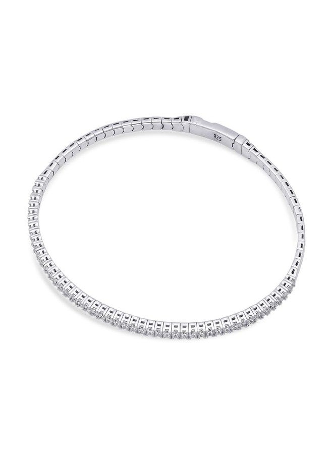 BERRICLE Sterling Silver Flexible Cubic Zirconia CZ Fashion Bangle Bracelet for Women, Rhodium Plated, 6.5 inch - Image 4