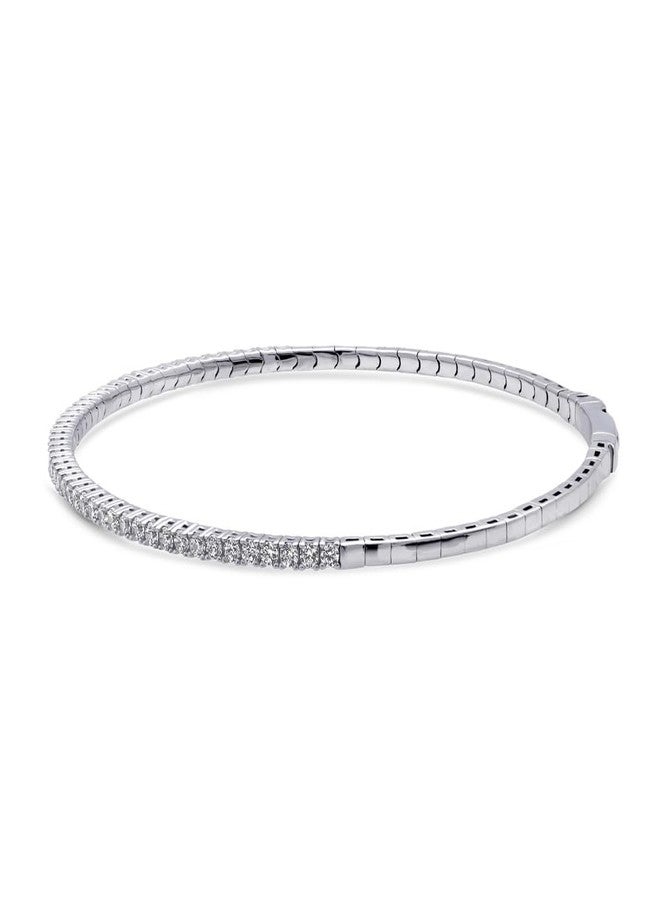 BERRICLE Sterling Silver Flexible Cubic Zirconia CZ Fashion Bangle Bracelet for Women, Rhodium Plated, 6.5 inch - Image 2