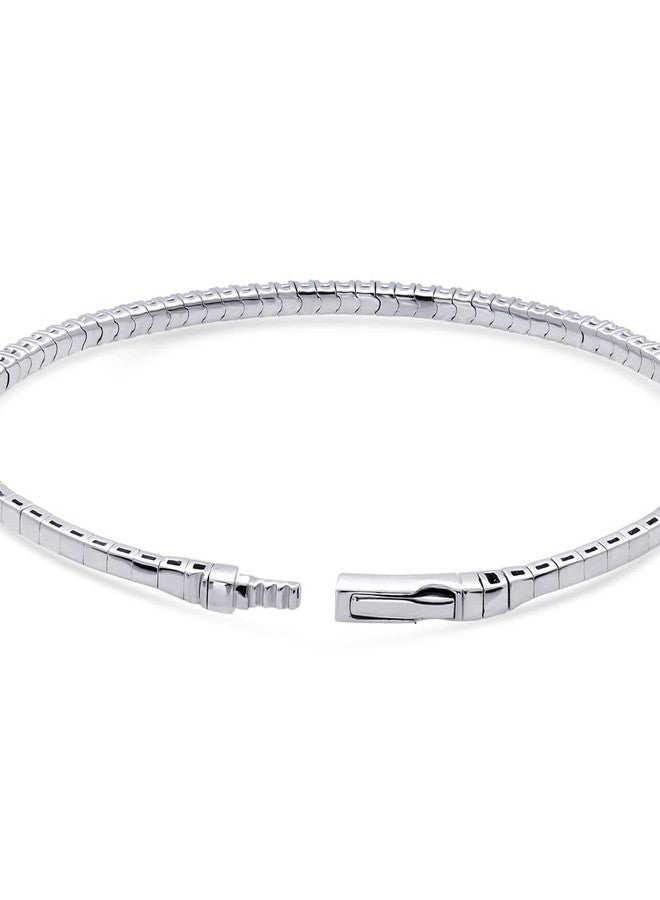 BERRICLE Sterling Silver Flexible Cubic Zirconia CZ Fashion Bangle Bracelet for Women, Rhodium Plated, 6.5 inch - Image 3