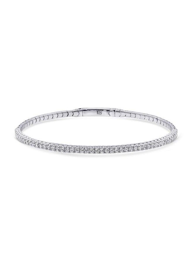 BERRICLE Sterling Silver Flexible Cubic Zirconia CZ Fashion Bangle Bracelet for Women, Rhodium Plated, 6.5 inch - Image 1