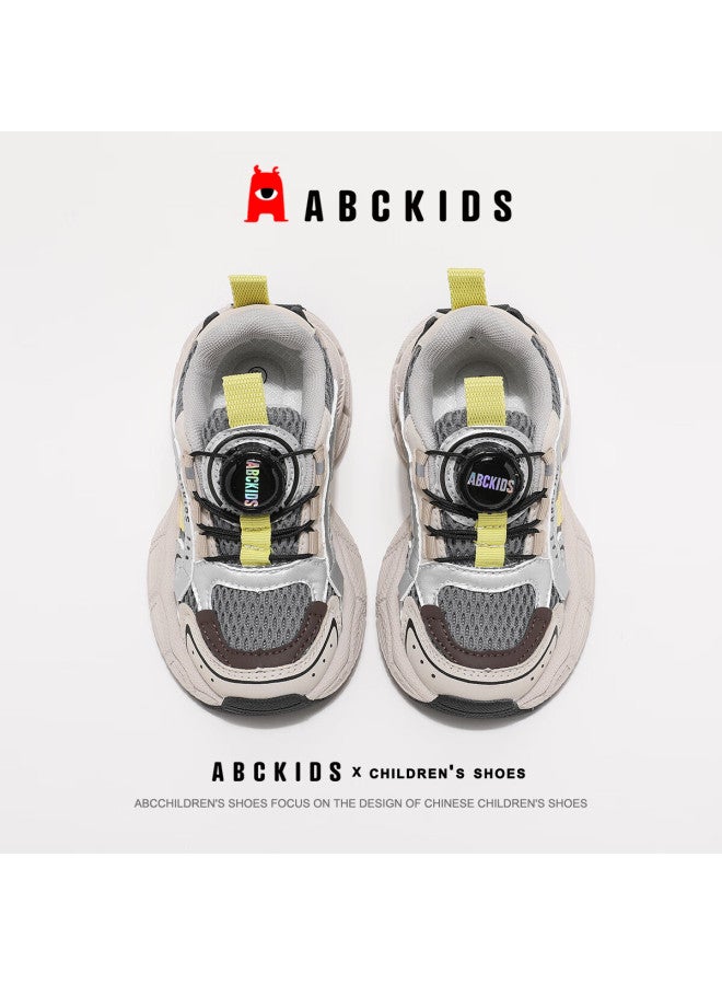 Abc Kids Boys And Girls Autumn Running Shoes, Breathable Mesh Upper, Versatile Sneakers, Rotary Buckle Fashion Casual Shoes, Beige Brown, Size 33 - Image 3