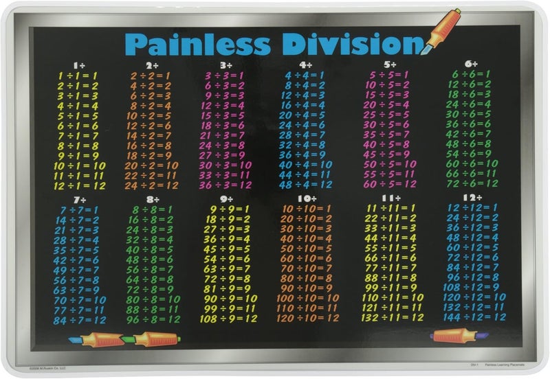 Painless Learning Division Tables Educational Placemat - Image 1