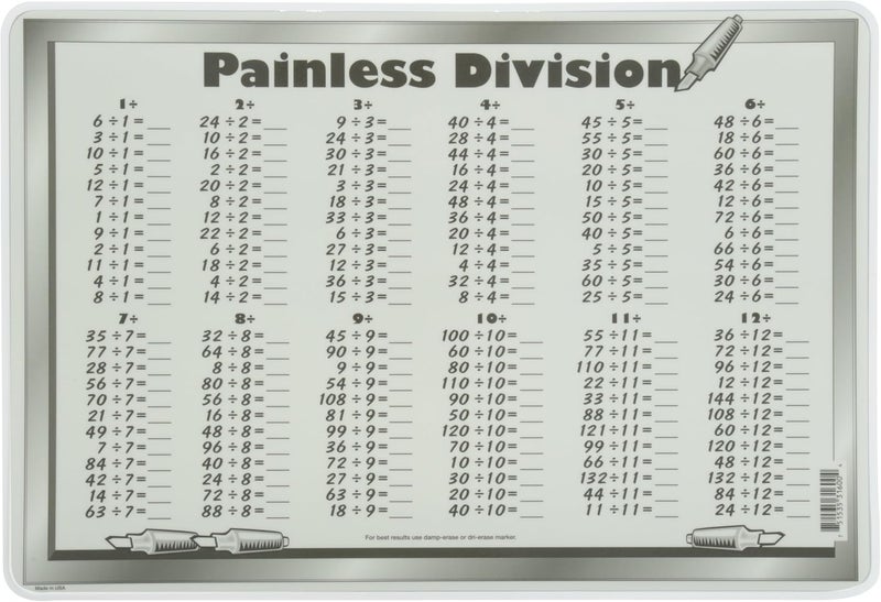 Painless Learning Division Tables Educational Placemat - Image 2