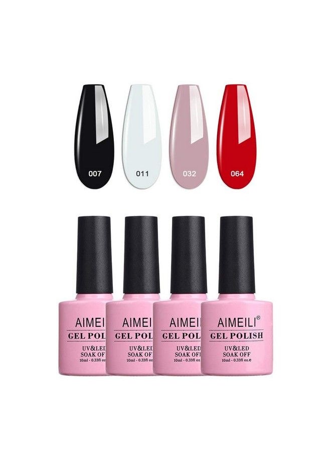 AIMEILI Gel Nail Polish Soak Off U V Led Gel Nail Lacquer Elegant Classic Nude Black Red White Color Gel Set Of 4Pcs X 10Ml Kit Set 19  - Image 2