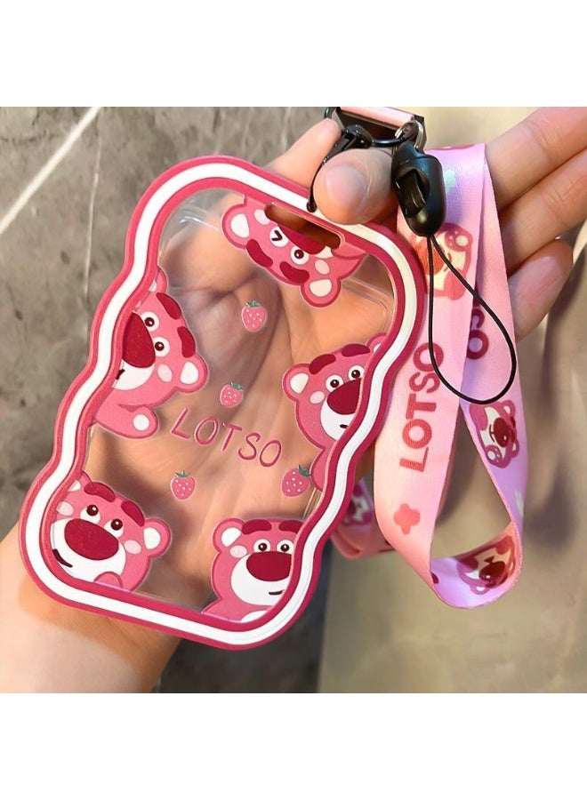 NIBEMINENT 1 - Piece Strawberry Bear Kpop Photo Card Holder Pendant Key Chain ID Badge Holder ID Card Holder Photo Card Protector for School ID Office ID Access Card for Women Girls