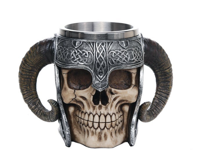 VIKING SKULL OF VALHALLA WARRIOR MUG TANKARD 13OZ