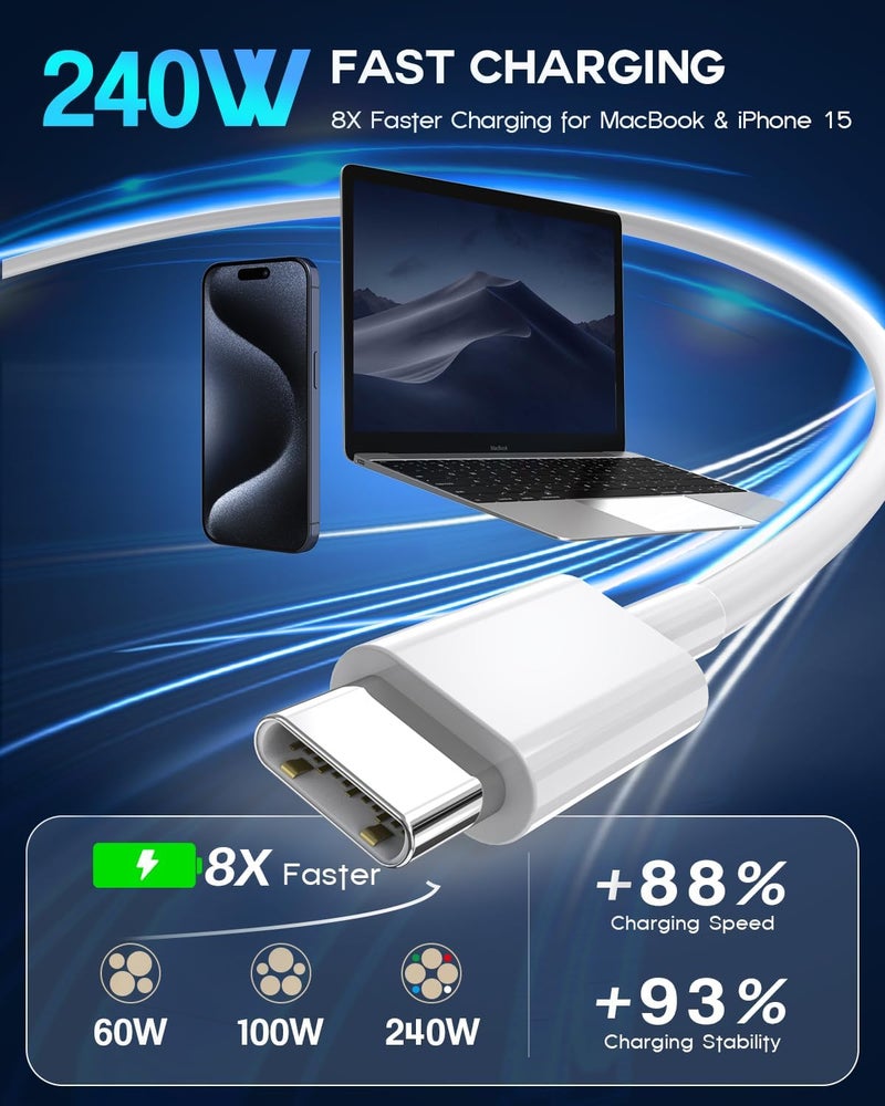 DreemTeam USB C to USB C, 240W USB C Cable, 6.6ft C to C Cable Fast Charging for Macbook Pro/Macbook Air, iPad Pro 12.9-inch, iPhone 15/Pro Max/Pro/Plus, Samsung Galaxy S23,Compatible 140W/100W /65W/45W/35W/20W - Image 2