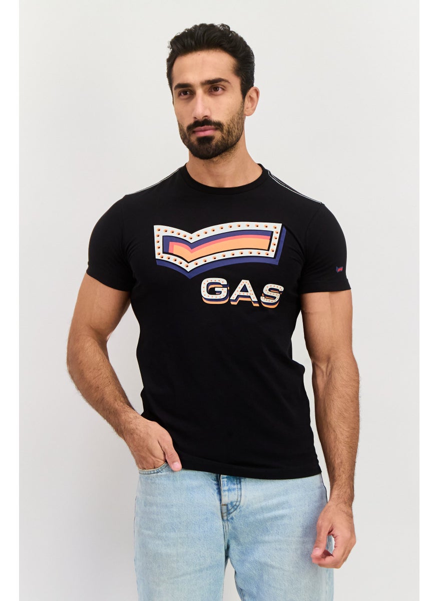 GAS - Men Crew Neck Short All Over Printed T Shirt, Black Combo - Image 1