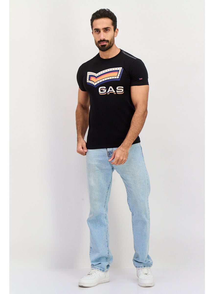 GAS - Men Crew Neck Short All Over Printed T Shirt, Black Combo - Image 1