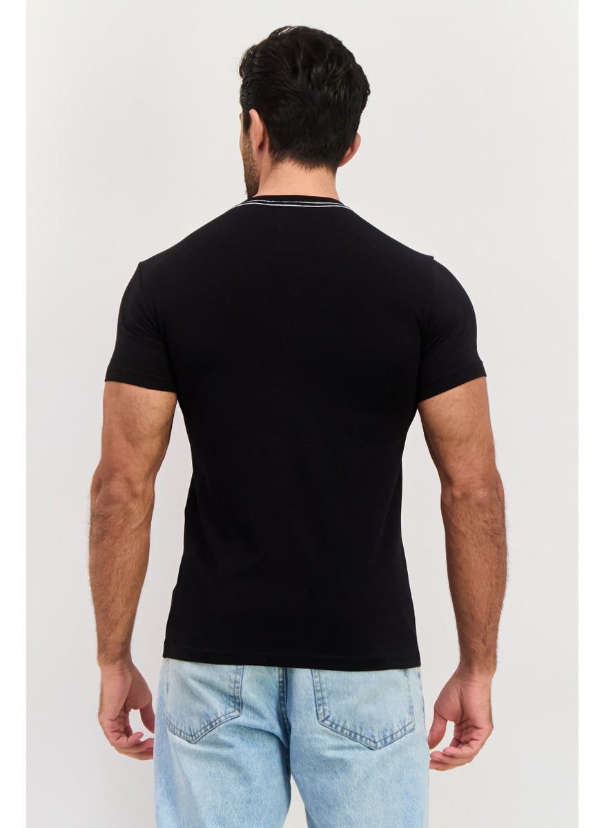 GAS - Men Crew Neck Short All Over Printed T Shirt, Black Combo - Image 1