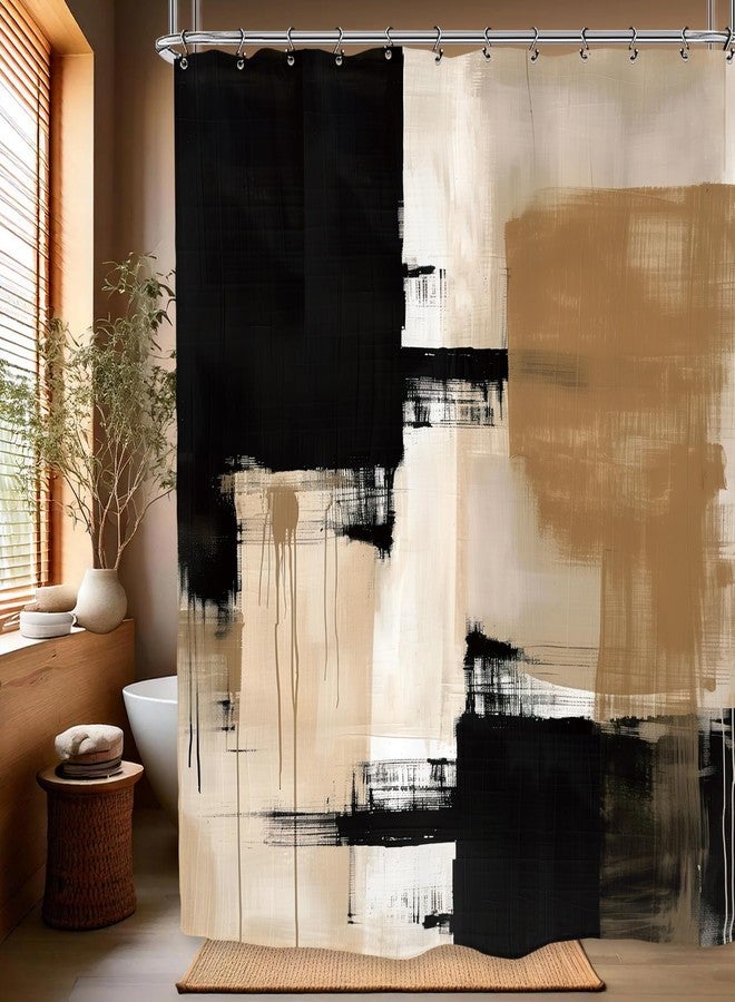 Kalmico ستارة حمام Kalmico بتصميم تجريدي بضربات فرشاة، مقاس 60 بوصة عرض × 72 بوصة طول، بتصميم عصري بسيط، متوفرة بألوان الأسود والبني الفاتح والداكن، مع 12 خطافًا. طقم إكسسوارات حمام أنيق مع 12 خطافًا. - Image 1
