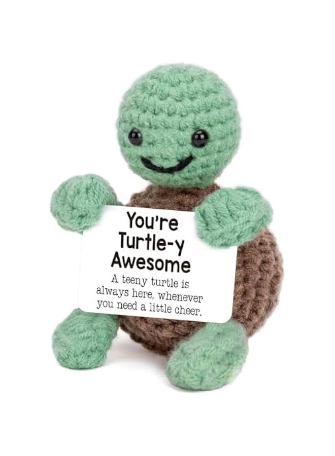 NIBEMINENT Mini Funny Positive Turtle Gifts, Small Handmade Crochet Animals Cute Stuff, Inspirational Gifts for Women Men Birthday Presents, Emotional Motivational Turtle Decor - Image 1