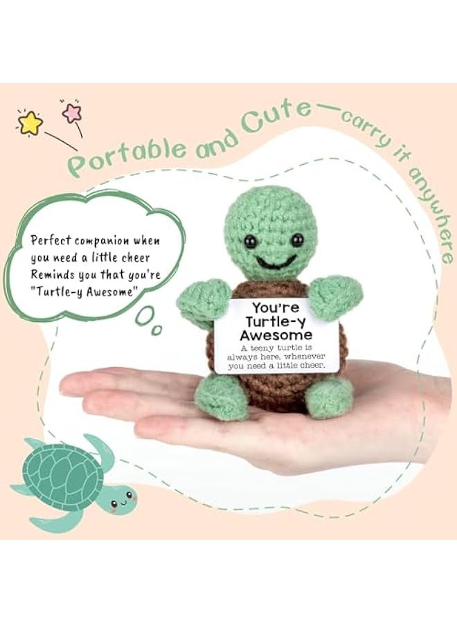 NIBEMINENT Mini Funny Positive Turtle Gifts, Small Handmade Crochet Animals Cute Stuff, Inspirational Gifts for Women Men Birthday Presents, Emotional Motivational Turtle Decor - Image 2