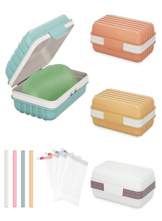 SITAKE 4 Pcs Travel Soap Box Holder Case with Lid, Portable Colorful Soap Dishes Container with Silicone Band Soap Saver Bag, Large Rectangular Leak Proof Soap Dishes for Shower Gym Bathroom - Image 1