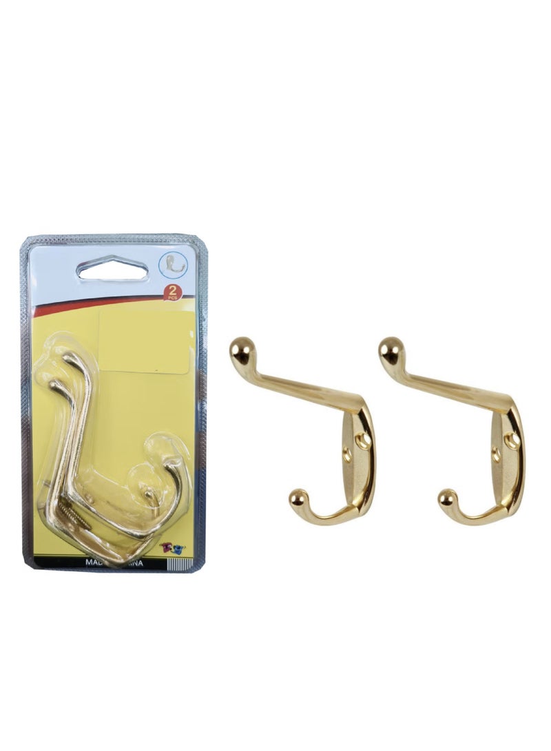 Dual Cloth Hanging Hooks Set Of 2 Golden