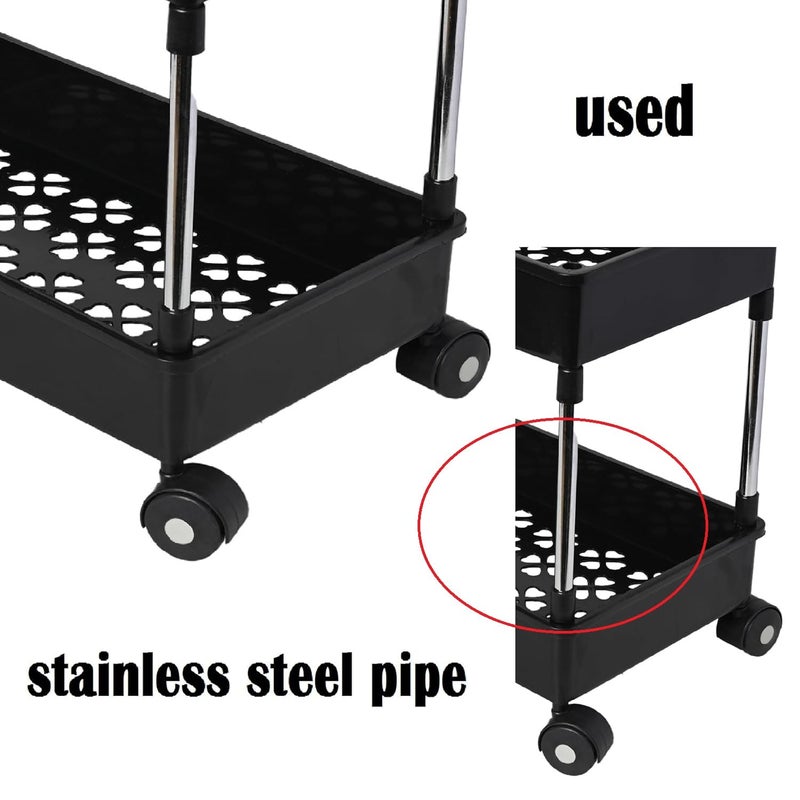 Leaffybezz Plastic Trolley with Dish Rack for Kitchen Fruit Vegetable 4 Layer Storage Basket Modern Organizer Stackable Shelf Cart Fruits Onion Toys Racks Stand Black - Image 5