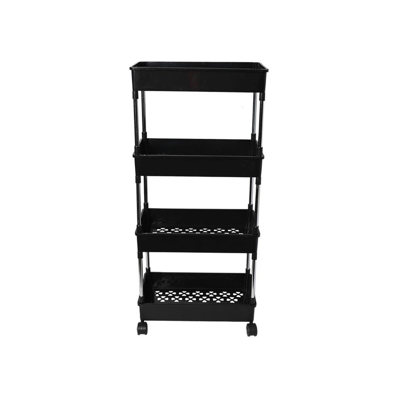 Leaffybezz Plastic Trolley with Dish Rack for Kitchen Fruit Vegetable 4 Layer Storage Basket Modern Organizer Stackable Shelf Cart Fruits Onion Toys Racks Stand Black - Image 2