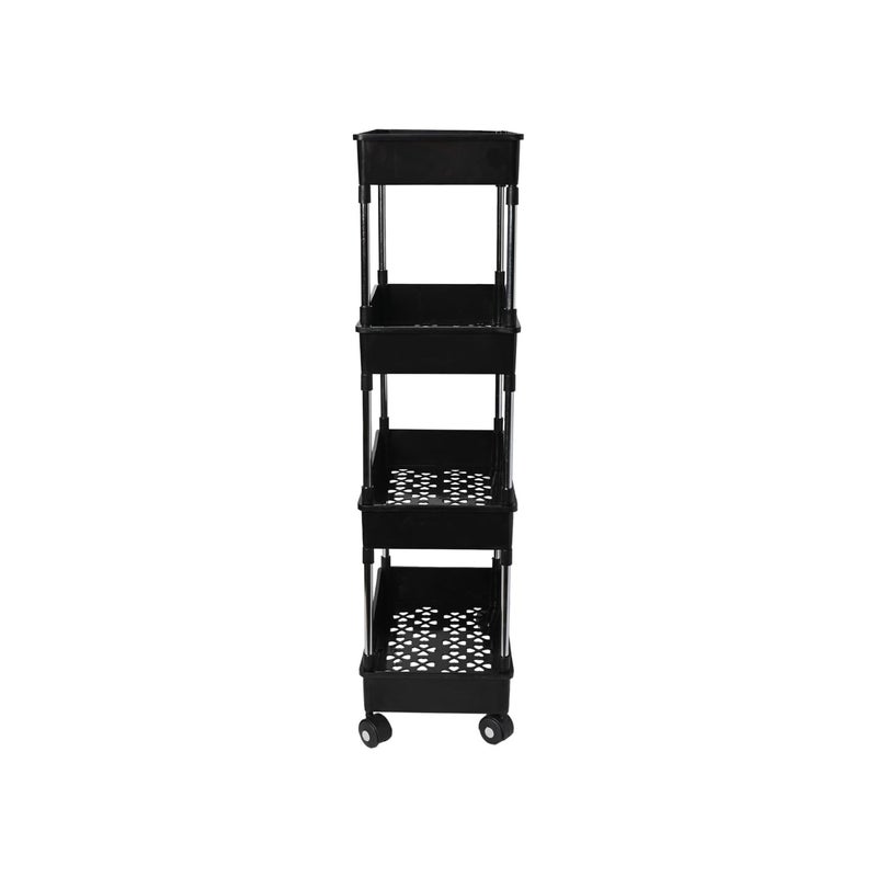 Leaffybezz Plastic Trolley with Dish Rack for Kitchen Fruit Vegetable 4 Layer Storage Basket Modern Organizer Stackable Shelf Cart Fruits Onion Toys Racks Stand Black - Image 3