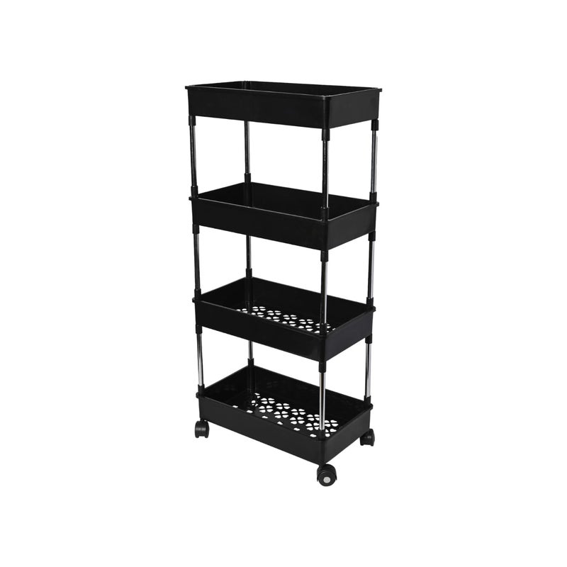Leaffybezz Plastic Trolley with Dish Rack for Kitchen Fruit Vegetable 4 Layer Storage Basket Modern Organizer Stackable Shelf Cart Fruits Onion Toys Racks Stand Black - Image 1