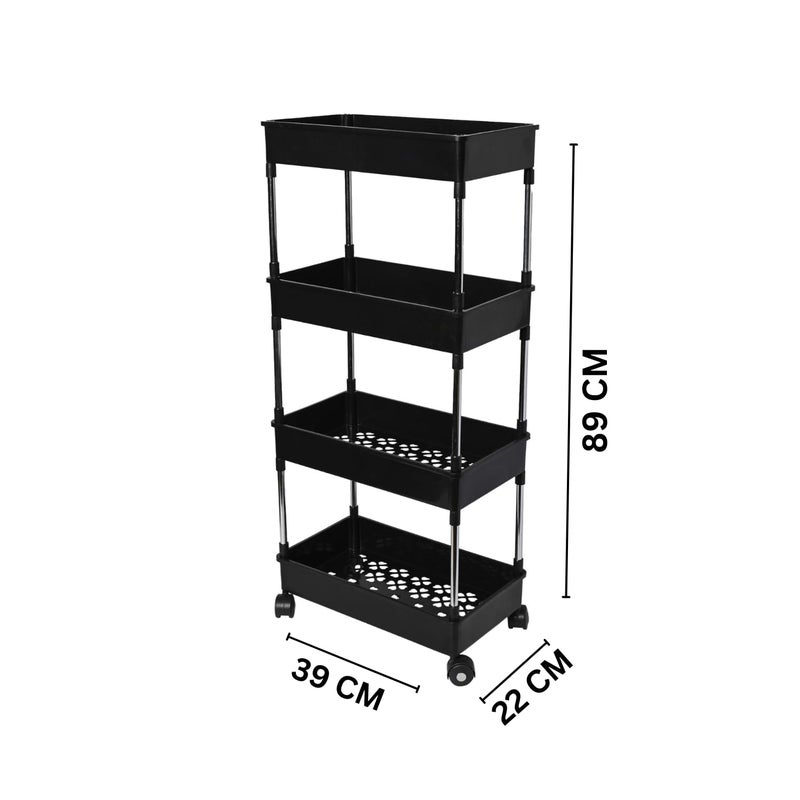 Leaffybezz Plastic Trolley with Dish Rack for Kitchen Fruit Vegetable 4 Layer Storage Basket Modern Organizer Stackable Shelf Cart Fruits Onion Toys Racks Stand Black - Image 4