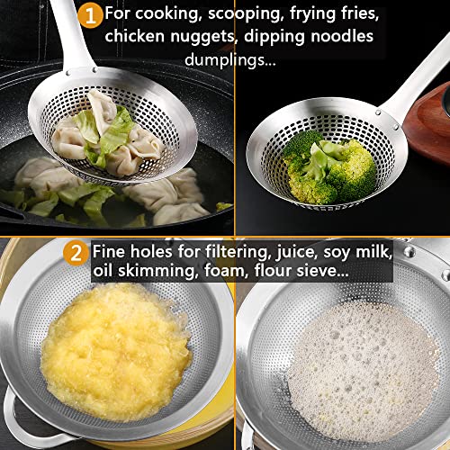 Collfa Fine Mesh Stainless Steel Metal With HoleSieve Food Strainer Grease Spider Skimmer And With Handle Large Holes Slotted Colander Frying Spoon Set,Handheld For Kitchen Cooking And Filter Food Residues - Image 5