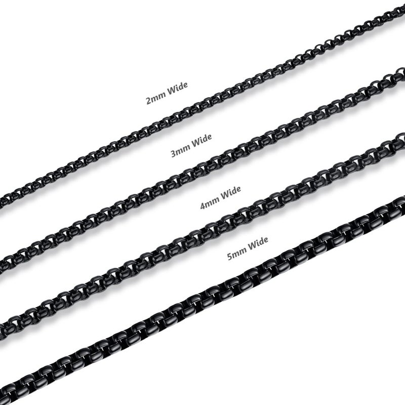 FOSIR Mens Womens 5mm Stainless Steel Black Rolo Chain Necklace, Box Chains for Men (18 Inch) - Image 4