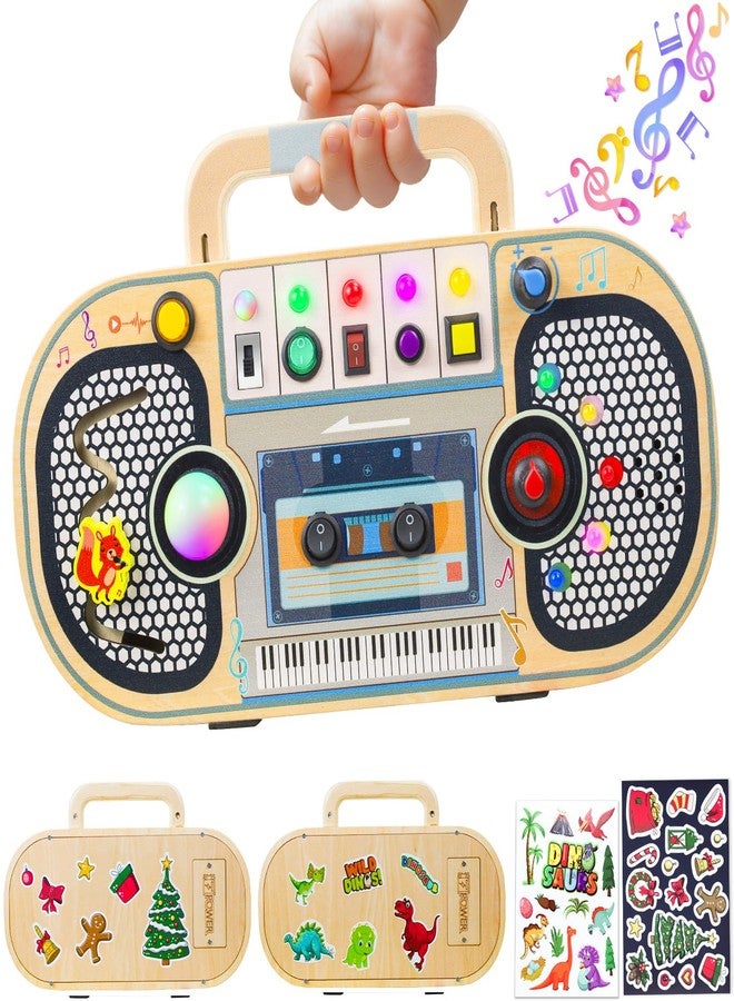 ANSEE Busy Board Montessori Toys for Toddlers, Wooden Sensory Toys with LED Light, Switches, Music, Labyrinth, Adjust Volume, 2 DIY Stickers, Learning Travel Toys for 1+ Year Old - Image 1