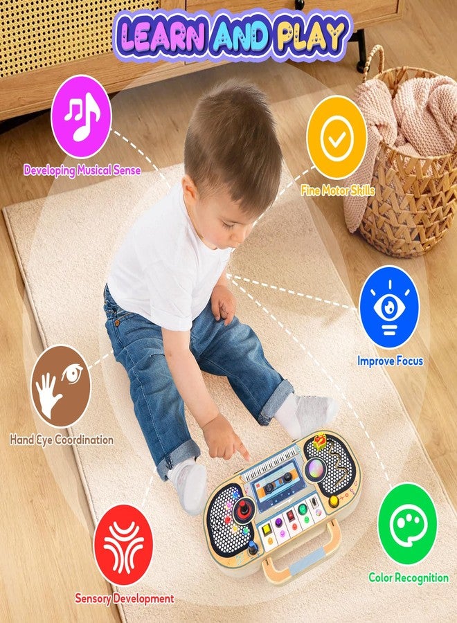 ANSEE Busy Board Montessori Toys for Toddlers, Wooden Sensory Toys with LED Light, Switches, Music, Labyrinth, Adjust Volume, 2 DIY Stickers, Learning Travel Toys for 1+ Year Old - Image 5