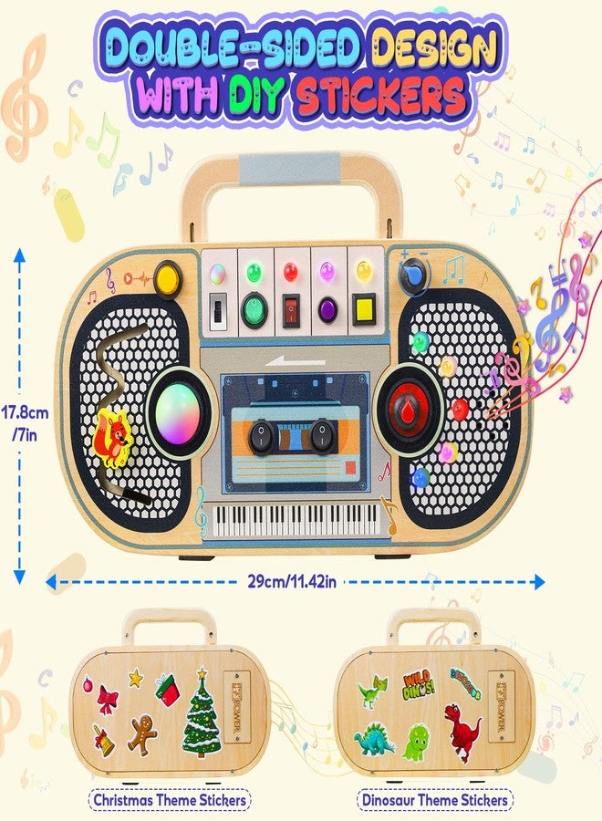 ANSEE Busy Board Montessori Toys for Toddlers, Wooden Sensory Toys with LED Light, Switches, Music, Labyrinth, Adjust Volume, 2 DIY Stickers, Learning Travel Toys for 1+ Year Old - Image 2
