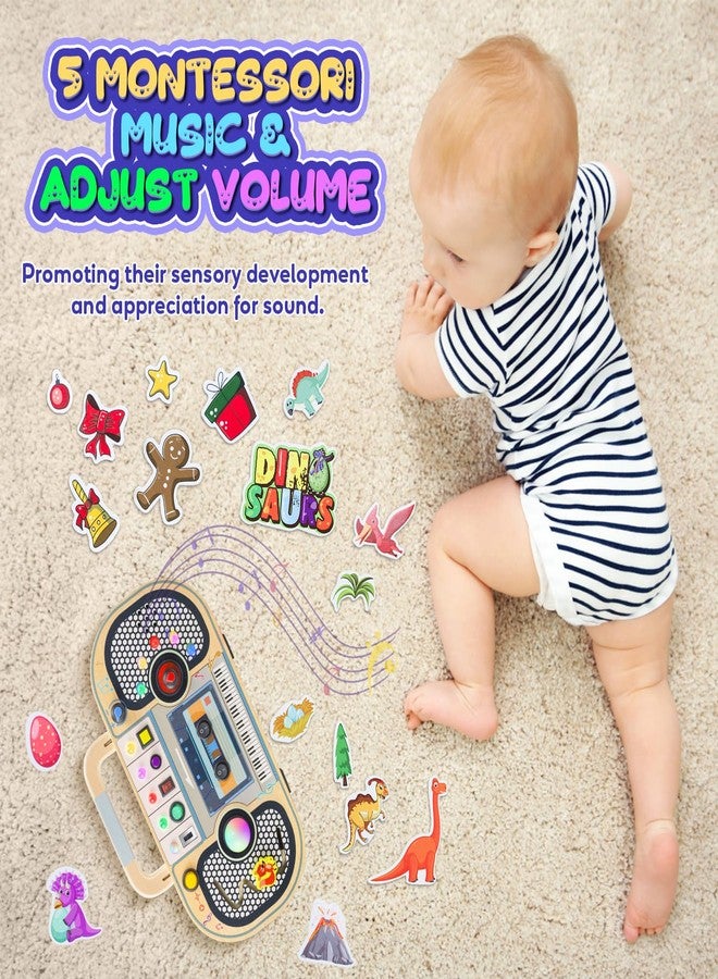 ANSEE Busy Board Montessori Toys for Toddlers, Wooden Sensory Toys with LED Light, Switches, Music, Labyrinth, Adjust Volume, 2 DIY Stickers, Learning Travel Toys for 1+ Year Old - Image 4