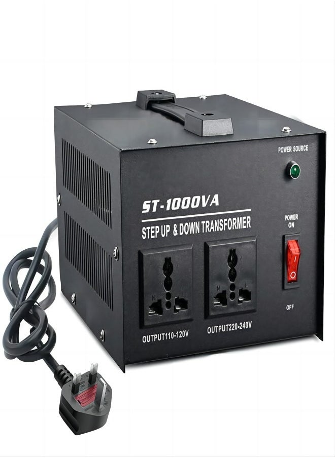 MiOne - ST 1000W Voltage Converter Transformer 110V/120V/220V/240V Power Converter Step Up/Down Transformer Converter, with Resettable Circuit Breaker Protection Universal Socket Household Compact - Image 1