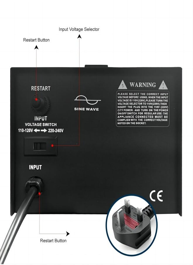MiOne - ST 1000W Voltage Converter Transformer 110V/120V/220V/240V Power Converter Step Up/Down Transformer Converter, with Resettable Circuit Breaker Protection Universal Socket Household Compact - Image 1