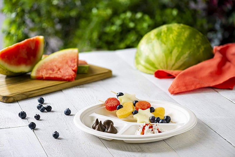 Comfy Package [9 Inch - 125 Pack 100% Compostable 3 Compartment Paper Plates  White Heavy-Duty Divided Plates  Disposable Biodegradable Plates - Image 5