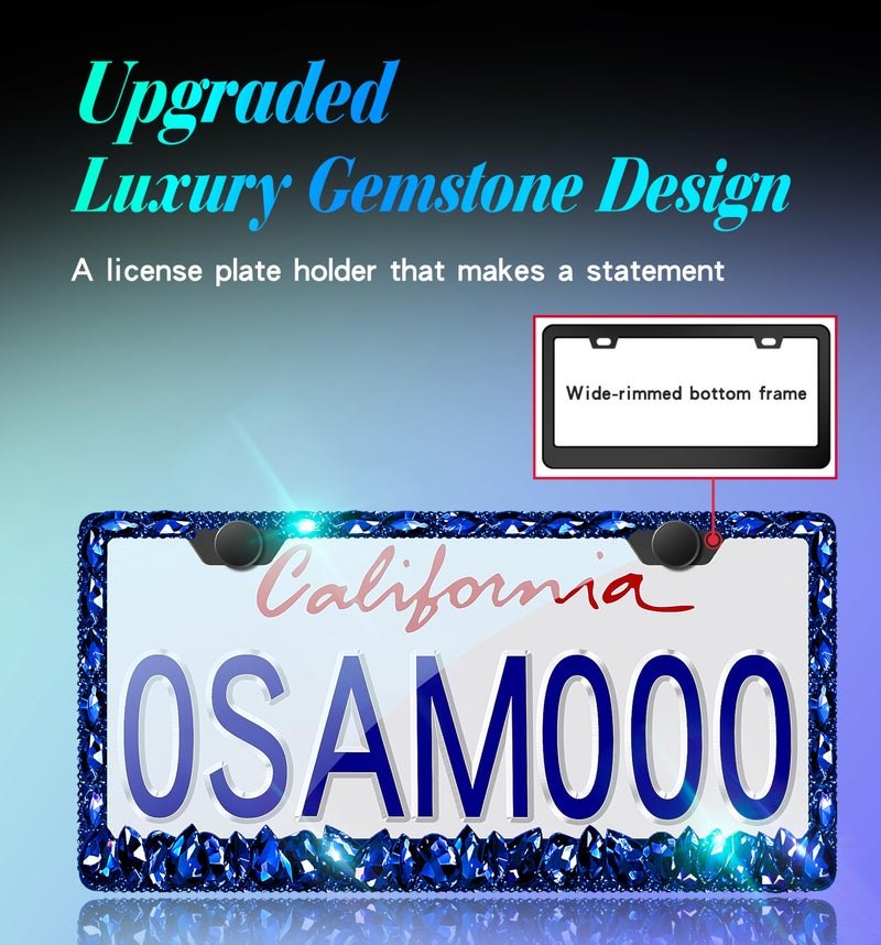 Murimt Blue Bling License Plate Frames 2 Pack Sparkly Glitter Bedazzled License Plate Frame Bling License Plate Holder Cover - High End Gift Box Packaging - Image 3