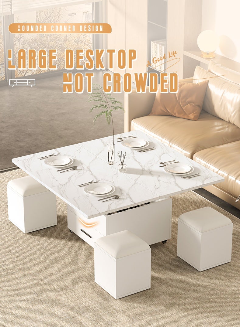 Zeno Lift-Top Coffee Table with 4 Stools,Modern Space Saving Center Table, Multi-Functional Adjustable Coffee Table with Hidden Storage Compartment - Image 4