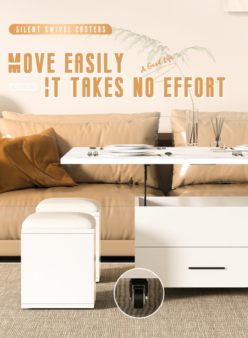Zeno Lift-Top Coffee Table with 4 Stools,Modern Space Saving Center Table, Multi-Functional Adjustable Coffee Table with Hidden Storage Compartment - Image 5