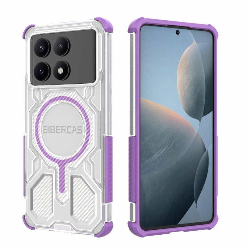 BIBERCAS For Redmi K70E Transparent Color Series Magsafe Air Bag Shockproof Phone Case(Purple) - Image 1