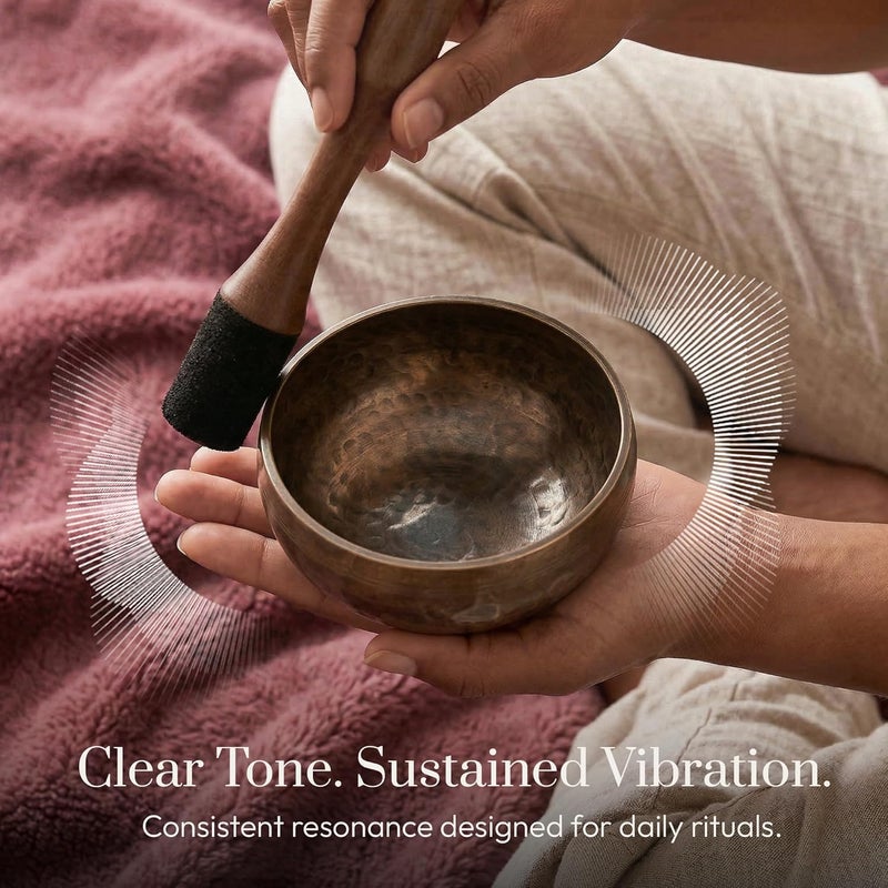 Silent Mind Tibetan Singing Bowl Set – Easy to Play & Beginner Friendly Meditation Bowl with Cushion & Mallet | Stress Relief & Mindfulness | Gift-Ready - Image 3