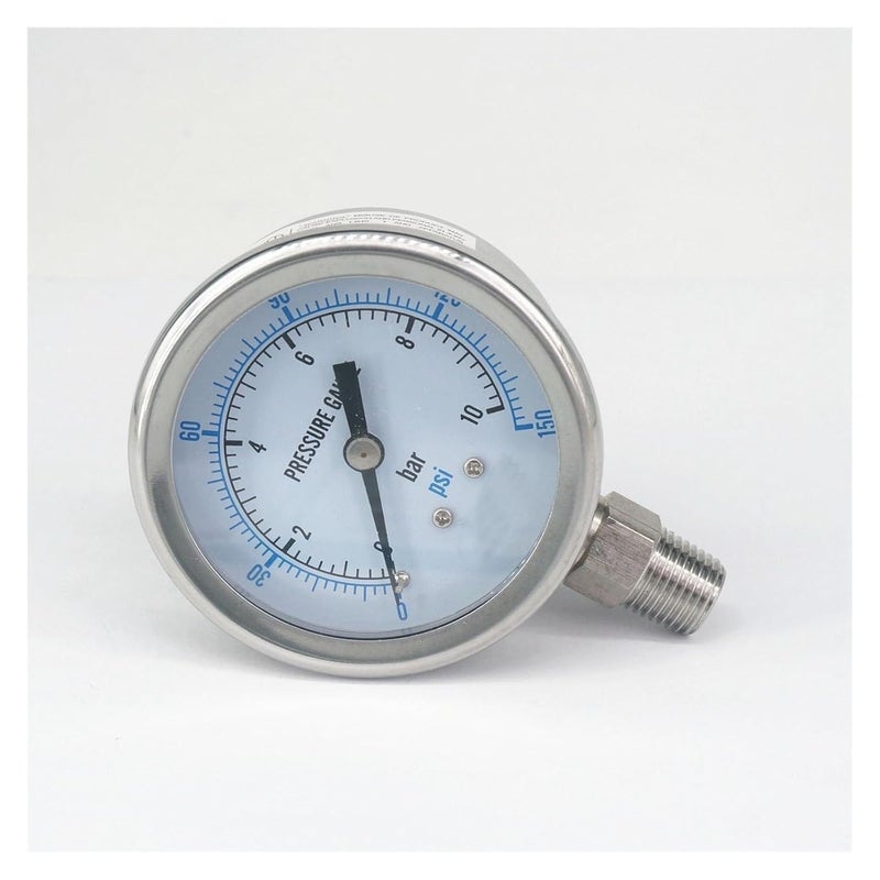 304 Stainless Steel 60mm Dial Pressure Gauge 0 10 Bar PSI NPT Male 1 8 Inch - Image 2