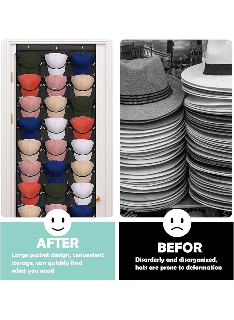 PTTIMFFM Over Door Hat Organizer with 24 Clear Pockets, Hanging Cap Storage Rack for Baseball Hats, Closet & Wall Mount Hat Holder - Image 5