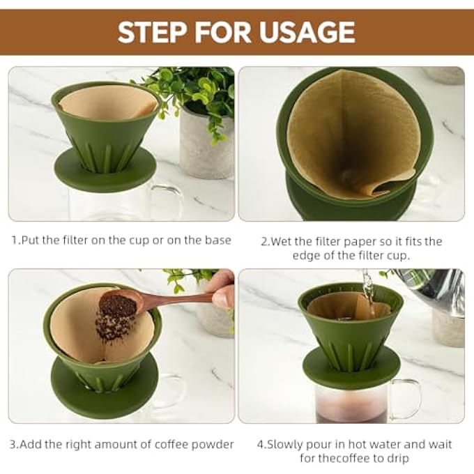 SWIUKPHE Coffee Dripper Reusable Silicon Coffee Filter Collapsible Cone Filter For Home Camping Backpacking Travel Green - Image 4
