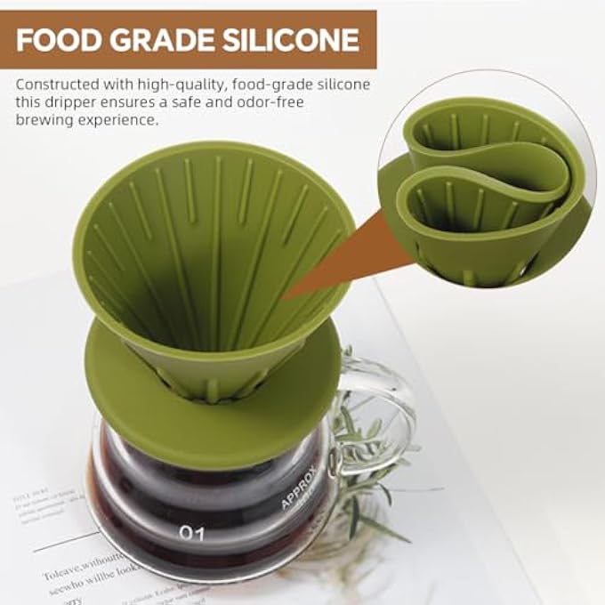 SWIUKPHE Coffee Dripper Reusable Silicon Coffee Filter Collapsible Cone Filter For Home Camping Backpacking Travel Green - Image 5