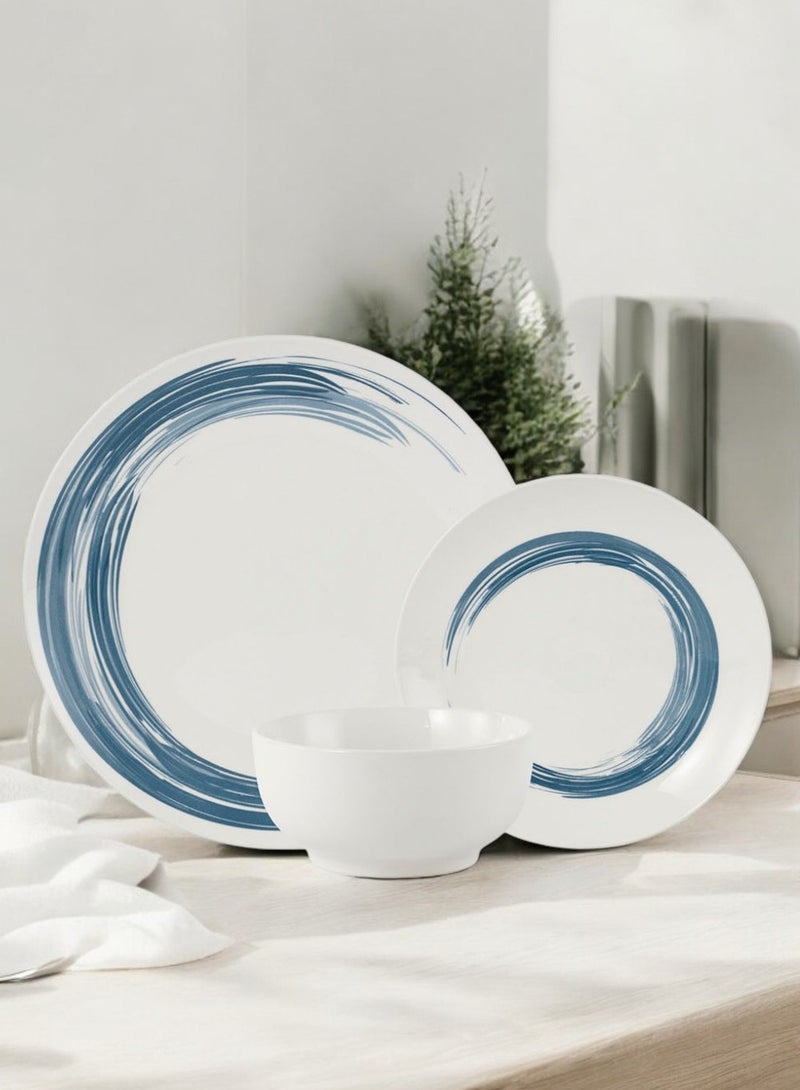 Noon East 18 piece Porcelain Dinnerware Set, Set for 6, Microwave & Dishwasher Safe, Blue & White - Image 2