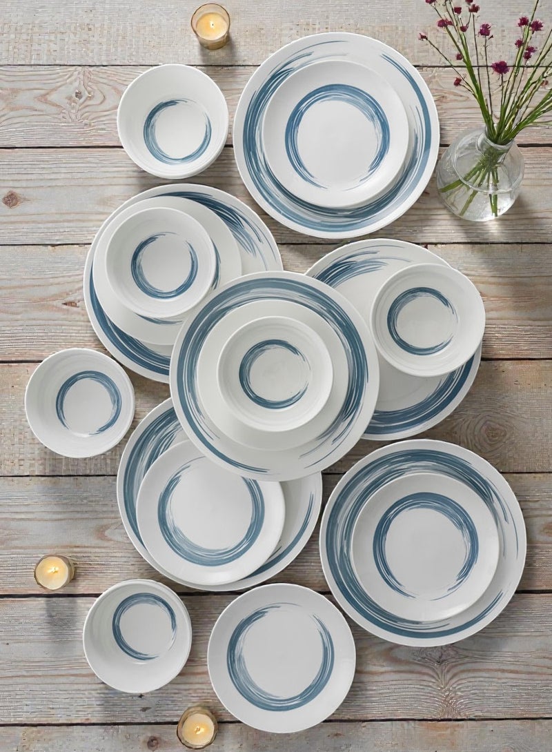 Noon East 18 piece Porcelain Dinnerware Set, Set for 6, Microwave & Dishwasher Safe, Blue & White - Image 3