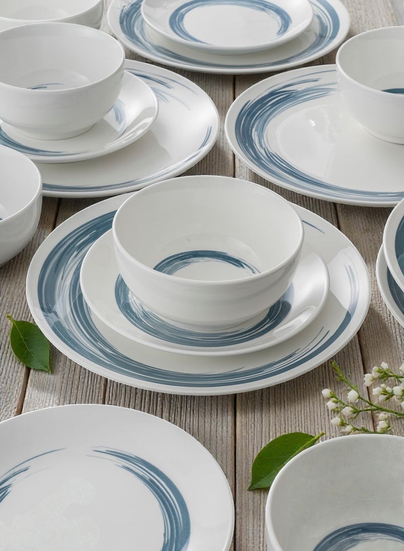 Noon East 18 piece Porcelain Dinnerware Set, Set for 6, Microwave & Dishwasher Safe, Blue & White - Image 4