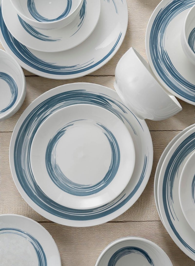 Noon East 18 piece Porcelain Dinnerware Set, Set for 6, Microwave & Dishwasher Safe, Blue & White - Image 5