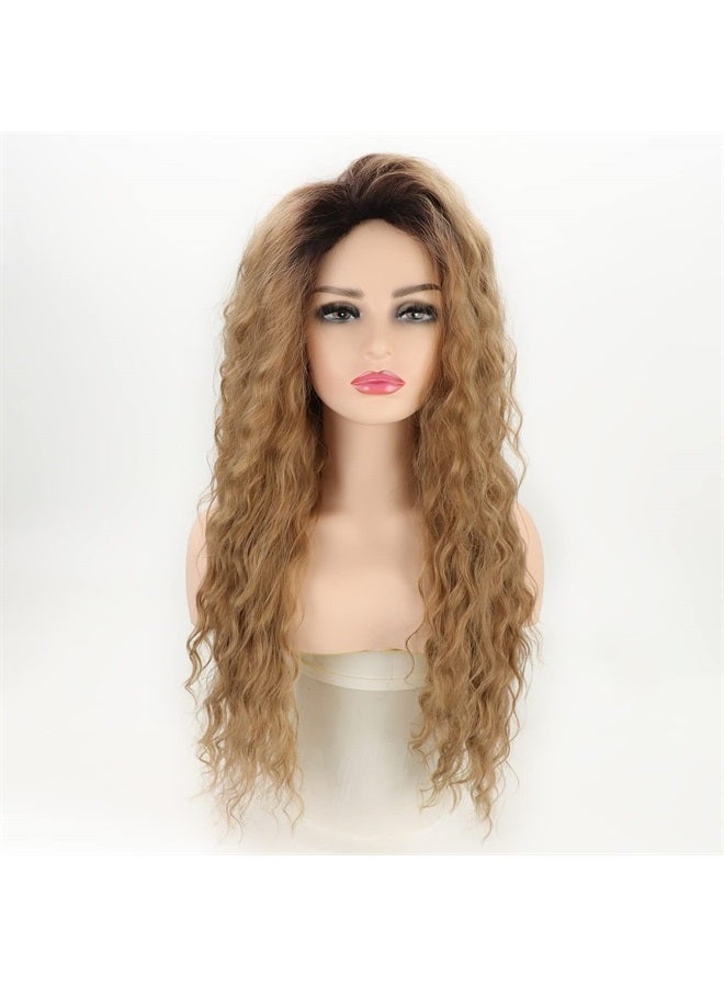 Fencca Long Curly Wavy Wig Honey Blonde Wigs for Women Brown with Highlights Curly Wig Loose Wave Hair Glueless Heat Resistant Synthetic Wig Brown mixed Blonde Wigs for Daily Party Use - Image 2