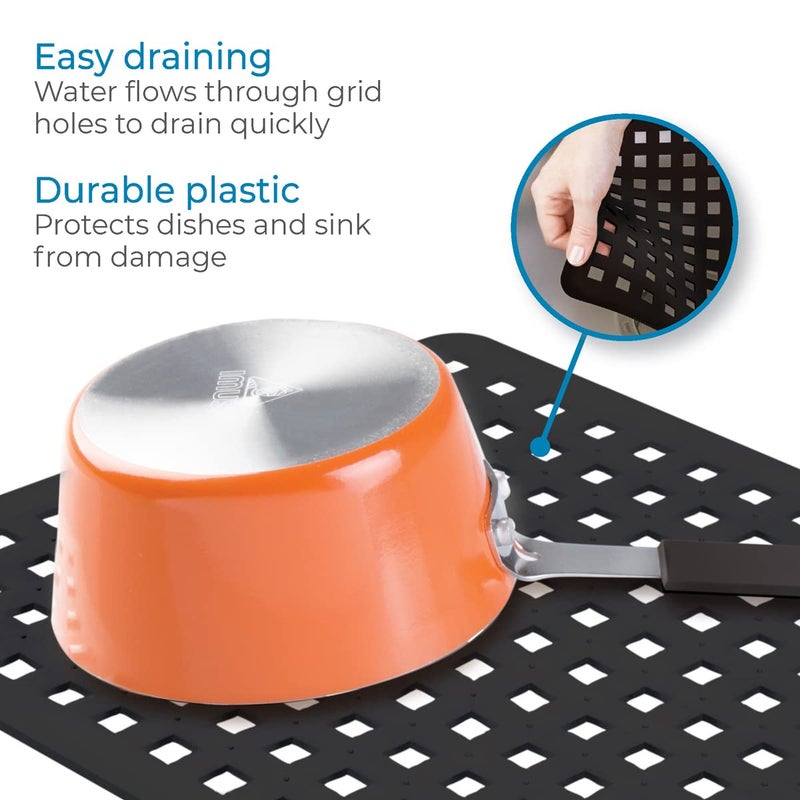 InterDesign iDesign 36660 Euro Plastic Sink Grid, Non-Skid Dish Protector for Kitchen, Bathroom, Basement, Garage, 12.5" x 11" - Black - Image 4