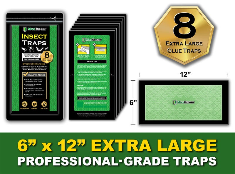 MaxGuard Extra Large Insect Traps (8 Traps) | Non-Toxic Extra Sticky Pre-Baited Glue Board, Trap & Kill Most Crawling Insects, Bugs, Spiders, Crickets, Scorpions, Cockroaches, Centipedes, Snakes. - Image 3